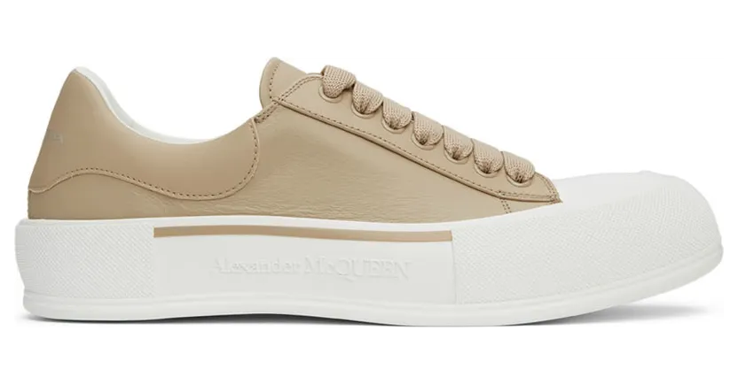 Alexander McQueen Beige Leather Colored Stripe Sneakers (667817WIB63)