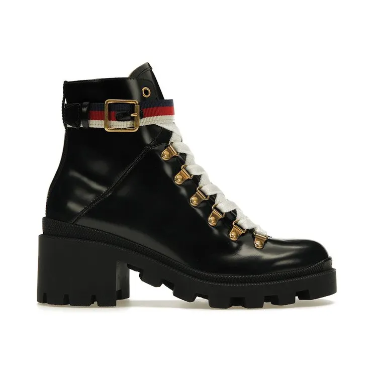 Gucci Sylvie Web 55mm Ankle Boot Black Leather (481156 DKS30 1159)