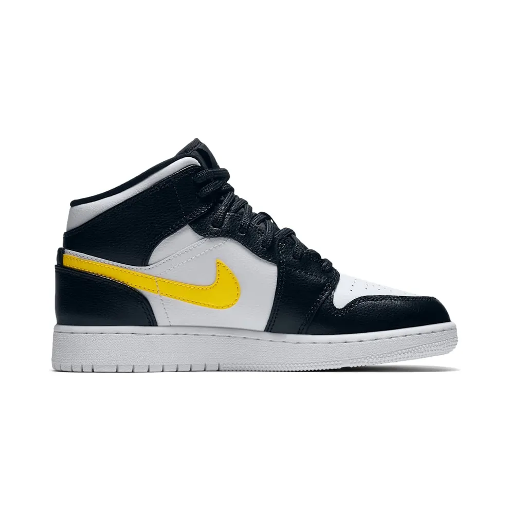 Jordan 1 Mid Multi-Color Swoosh (GS) Black/White-University Red-Tour Yellow (554725-052)