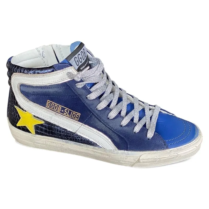 Golden Goose Slide Sneaker Blue Yellow Star (G36WS595.A77)