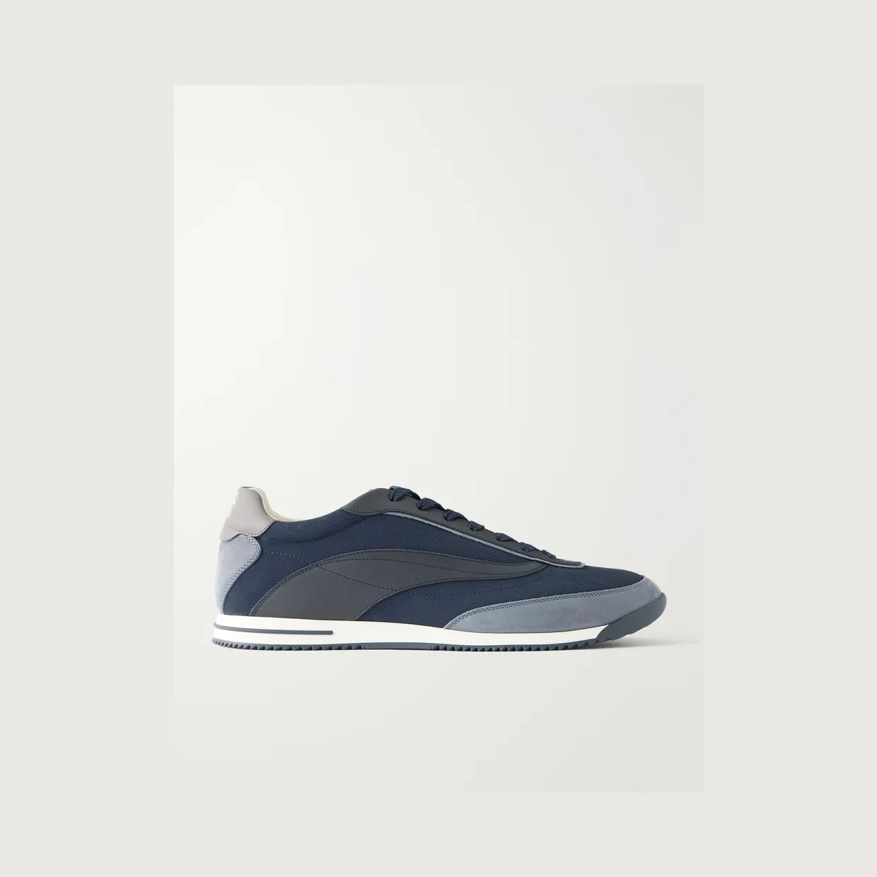 Brunello Cucinelli Suede and Leather-Trimmed Shell Sneakers Navy (MZUGNIA357)