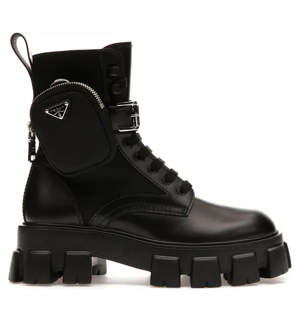 Prada Monolith 60mm Pouch Ankle Boots Black Brushed Leather And Nylon (2UE007_3LFR_F0002_F_D002)