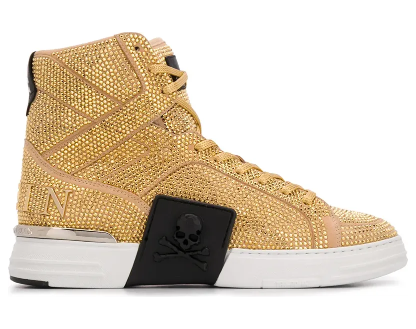 Philipp Plein High-Top-Sneakers mit Nieten – Gold (A20SMSC3006PLE009N)