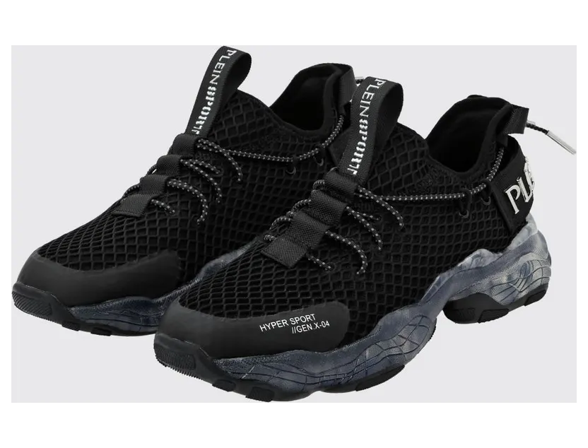 Plein Sport Hyper Sport Low-Top Sneakers in Mesh with Applied Logo and Pull Tab Black (SADSUSC0522STE003N02)