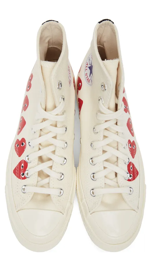 Comme des Garçons Play Khaki Converse Edition Multiple Hearts Chuck 70 High Sneakers (K116) (5)