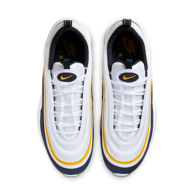 Nike Air Max 97 Michigan “White / Dark Obsidian / University Gold” (921826-110)