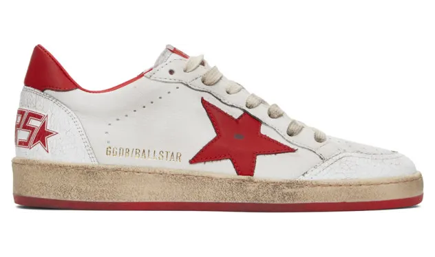 Golden Goose White and Red Cracked Ball Star Sneakers (GMF00117.F000325.102)