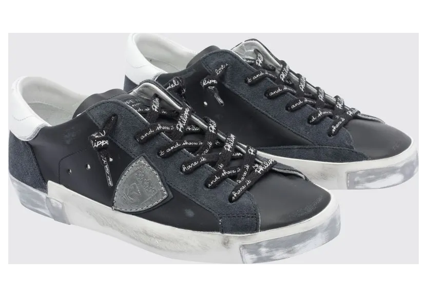 Philippe Model Prsx Bicolour Low-Top Calfskin Trainers with Shield Logo Black (PRLDMA01)