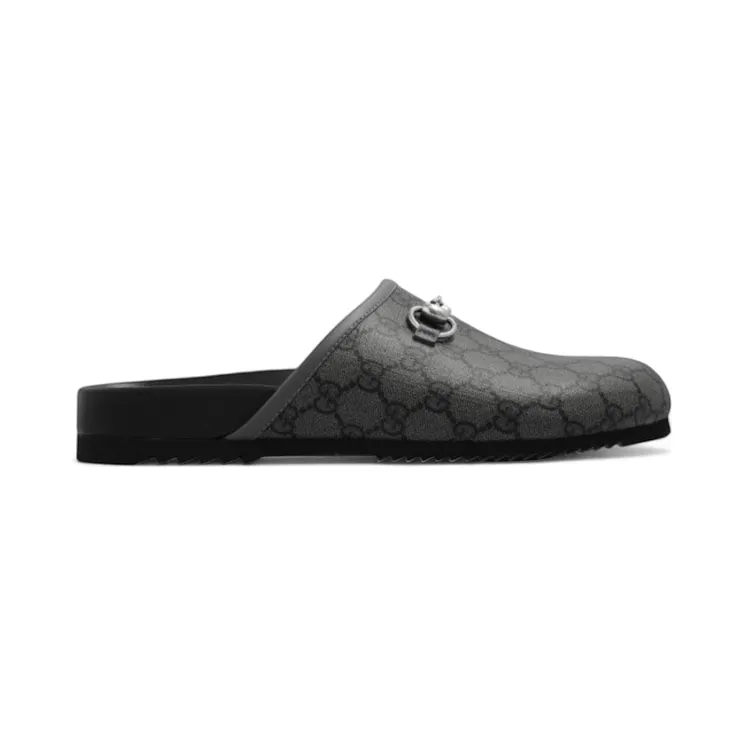 Gucci GG Supreme Mule with Horsebit Grey Black (738964-FABP9-8746)