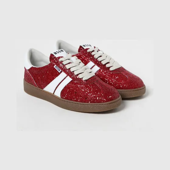 Msgm Retro sneakers in glittery fabric and synthetic leather Red (3541MDS02158718)