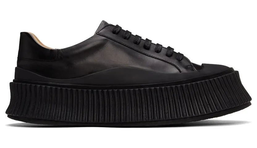 Jil Sander Black Leather Platform Sneakers (JS32108A_14020)