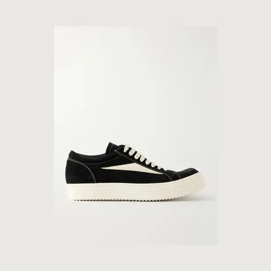 Rick Owens Vintage Suede-Trimmed Leather and Rubber Sneakers Black (RU02F4897)