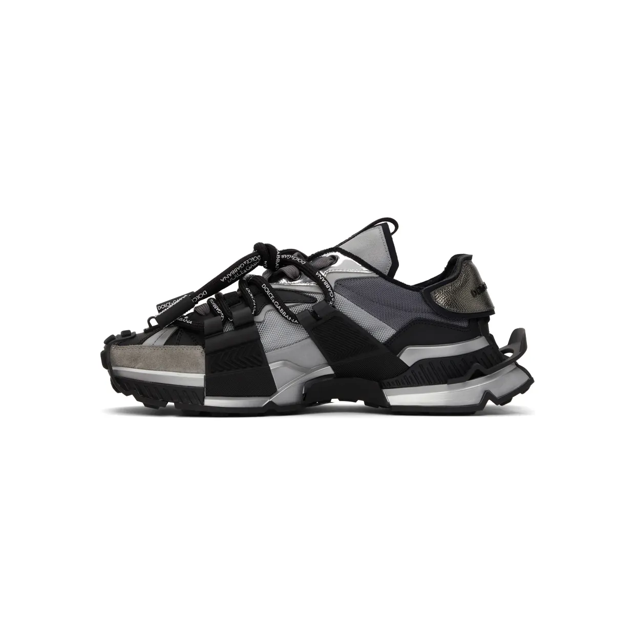 Dolce & Gabbana Black & Silver Mixed-Materials Space Sneakers (CS1963 AQ393) (3)