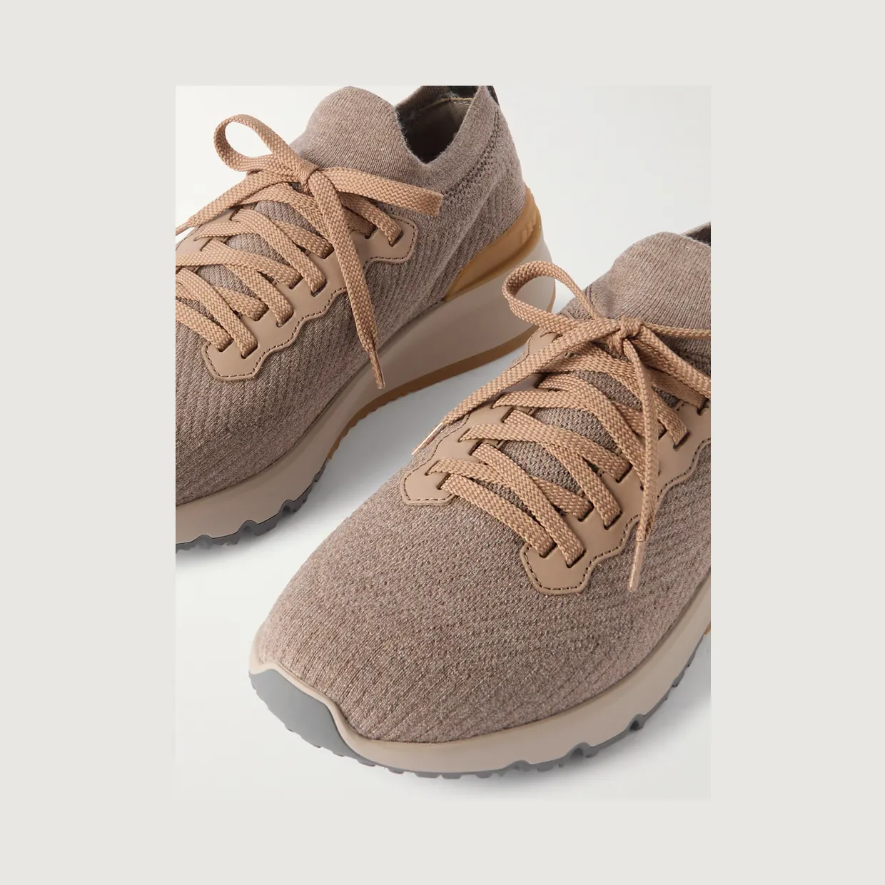 Brunello Cucinelli Leather-Trimmed Stretch-Knit Sneakers Beige (MZUWLBO253) (6)