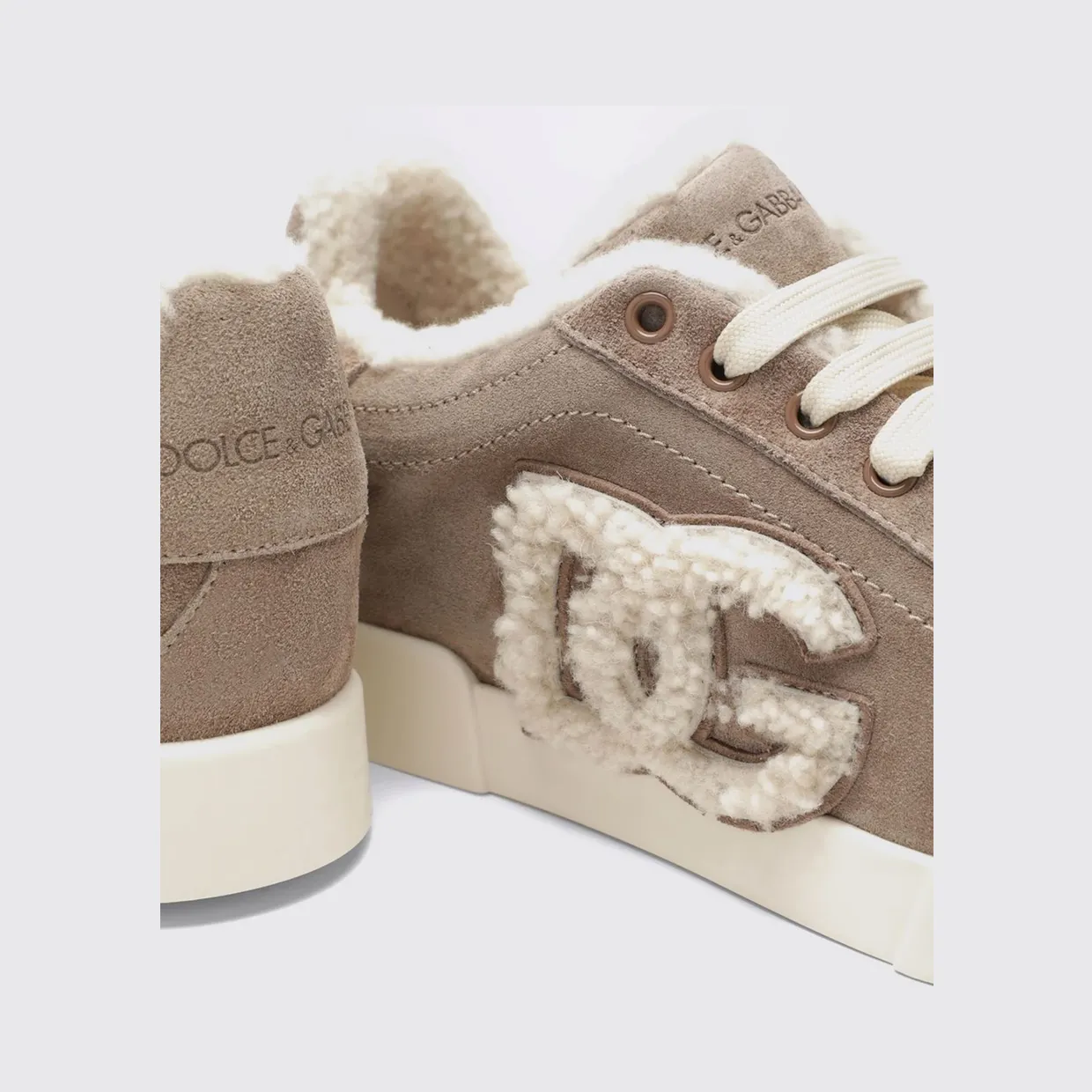 Dolce & Gabbana Low-Top Sneakers in Shearling and Suede with DG Monogram Mud (CK2374AJ2228W065) (2)