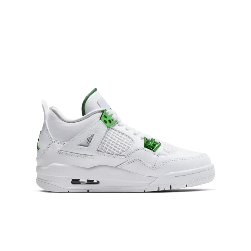 Jordan 4 Retro Metallic Green (GS) White/Metallic Silver-Pine Green (408452-113)