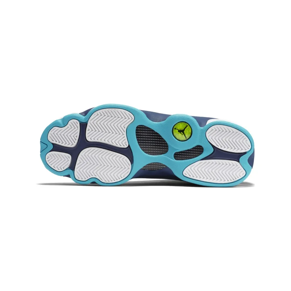 Jordan 13 Retro Low Hornets (GS) White/Metallic Silver-Midnight Navy-Turquoise Blue (310811-107)