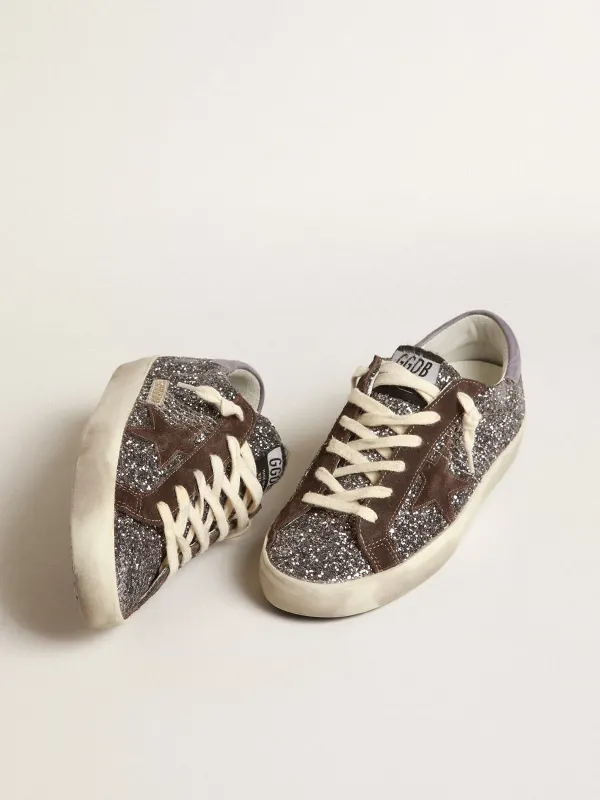 Golden Goose Super-Star In Glitter With A Brown Star And Lilac Heel Tab (GWF00101.F003986.60394) (2)