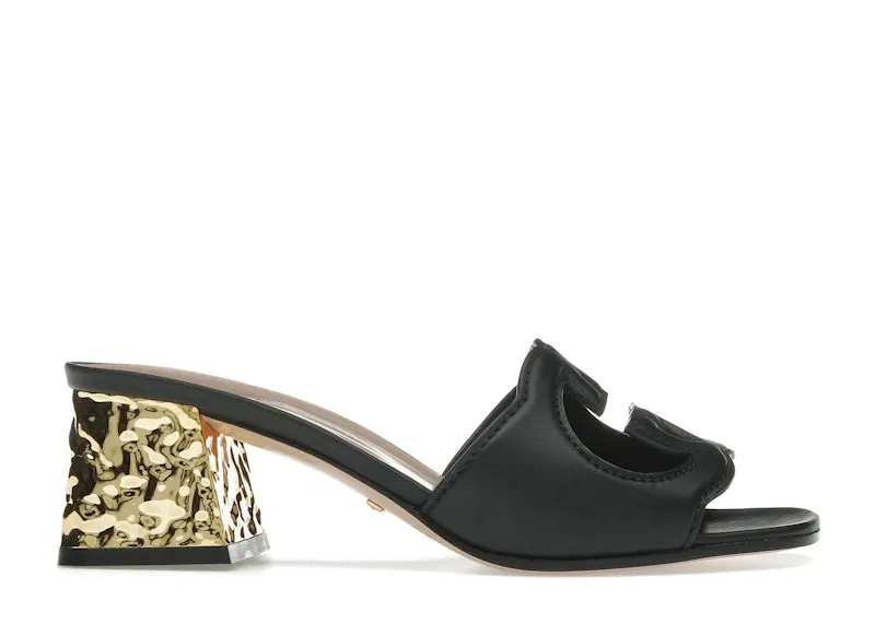 Gucci Interlocking G Leather Sandals Black Golden (694450 US000 1000)