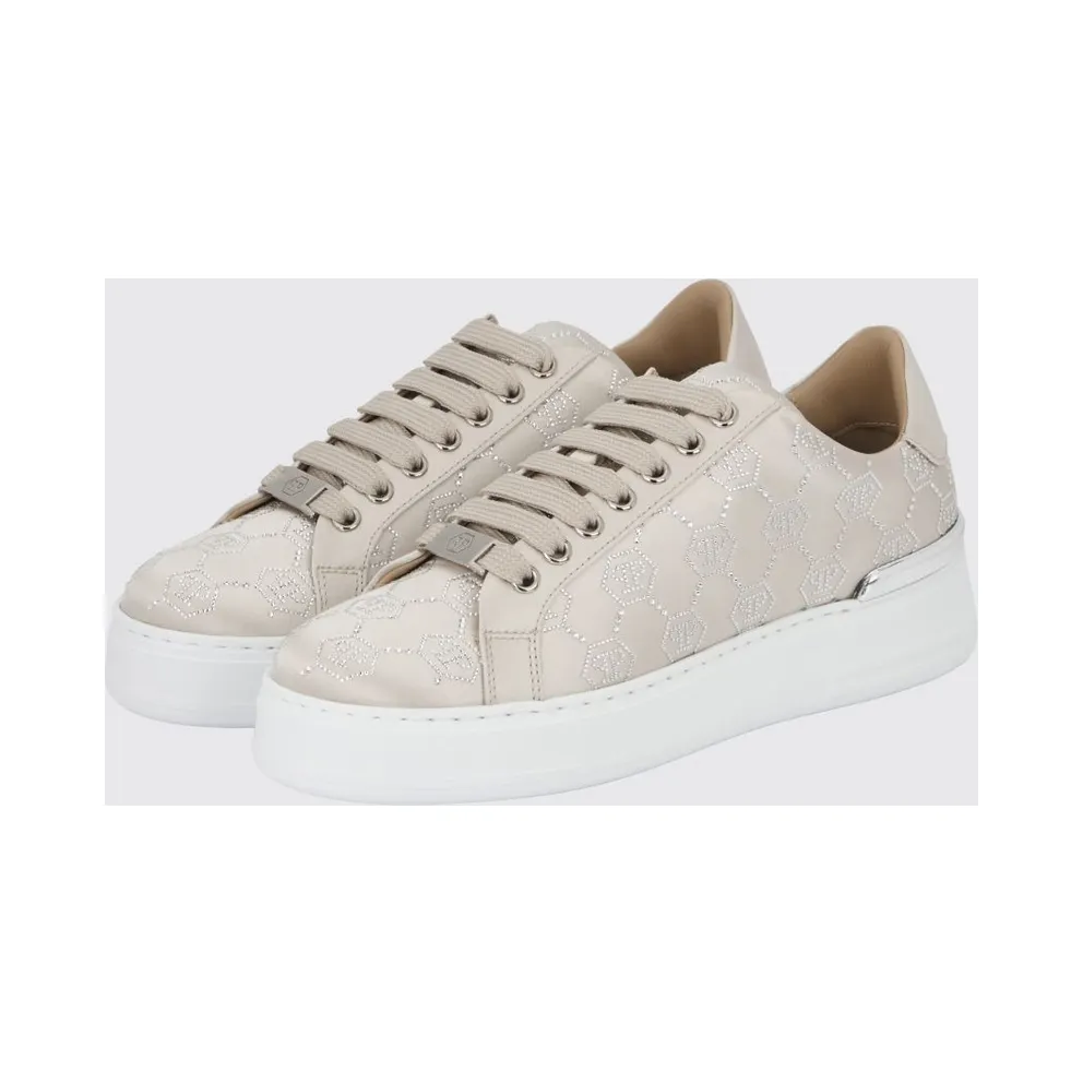 Philipp plein Satin Sneakers with Rhinestone Hexagon Beige (PAESWSC2767PTE028N06)