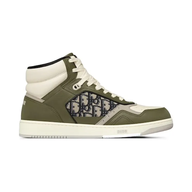 Dior B27 High Olive and Cream Smooth Calfskin with Beige and Black Dior Oblique Jacquard (3SH133ZIR_H661)