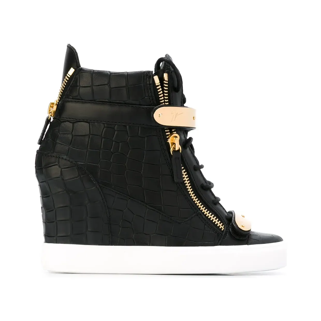 Giuseppe Zanotti crocodile effect hi-top wedge “Black” (RW6030001)