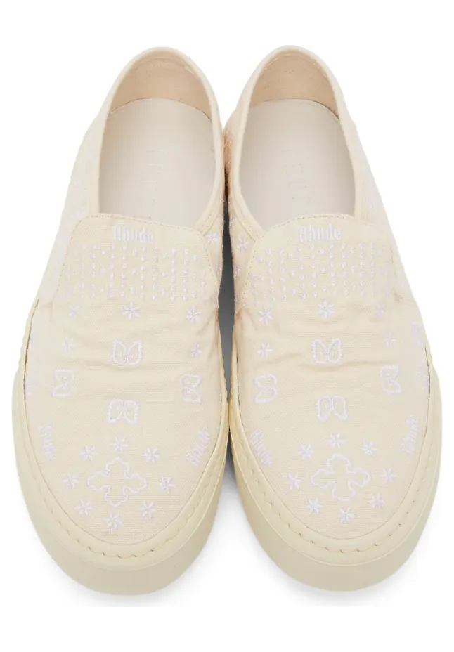 Rhude Beige Embroidered Slip-On Sneakers (RHFW21FO22040377) (5)