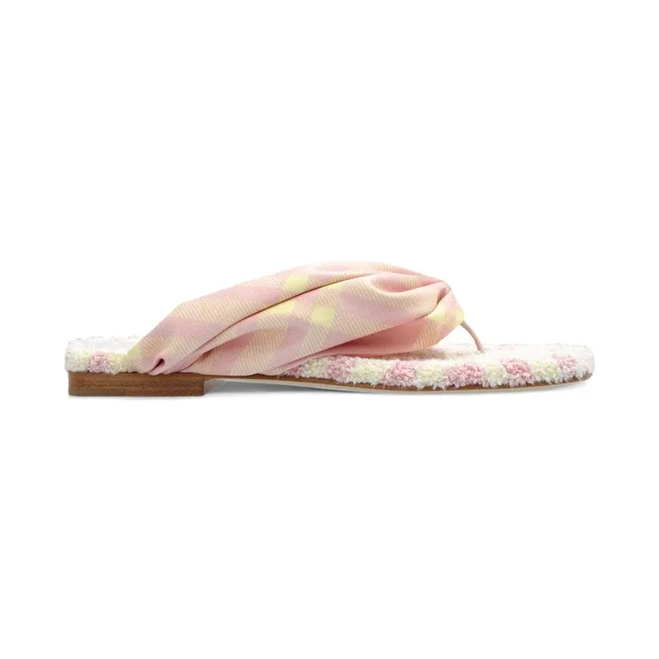 Burberry Check Printed Open-Toe Flat Sandals Pink (8079969)