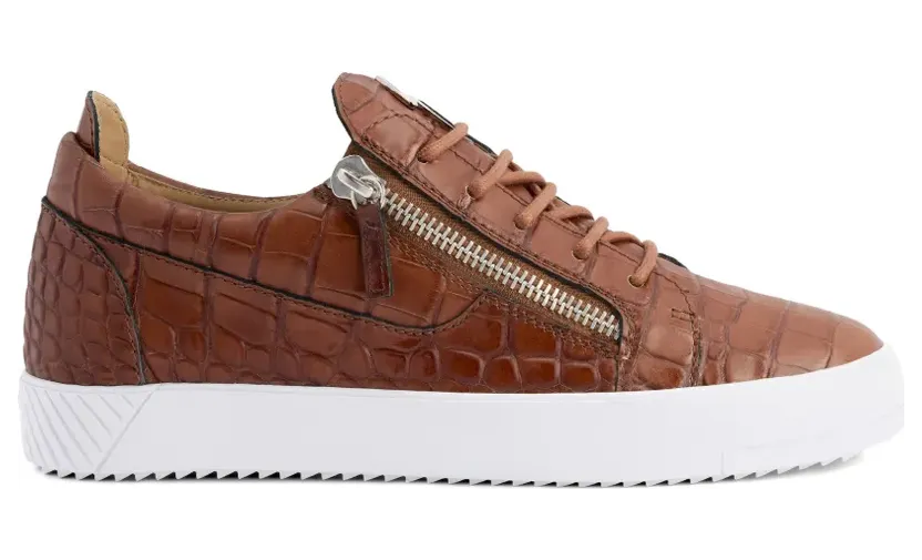 Giuseppe Zanotti Frankie leren sneakers met krokodillenprint en rits – Bruin (RU50029H05)