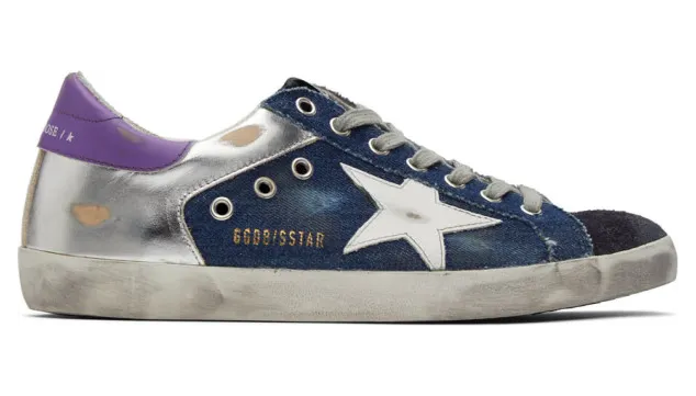 Golden Goose Blue and Silver Denim Superstar Sneakers (GMF00103.F000367.8033)