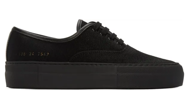 Common Projects Black Canvas Four Hole Sneakers (4136)