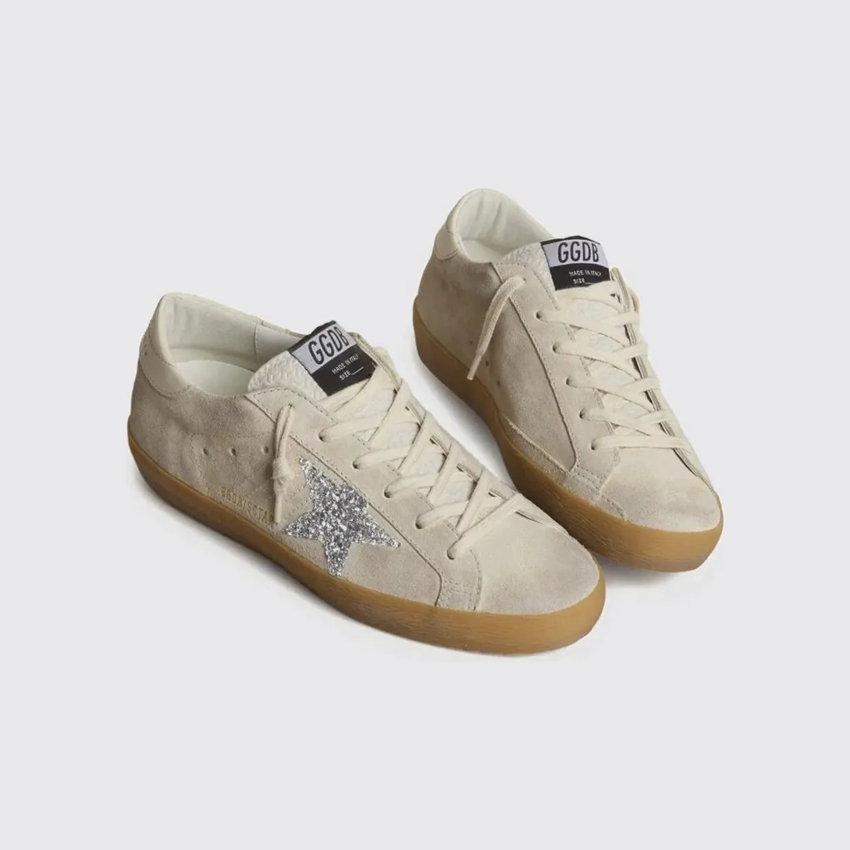 Golden goose Super-Star Suede Sneakers with Glitter Logo and Embroidery White (GWF00101F00720215751)