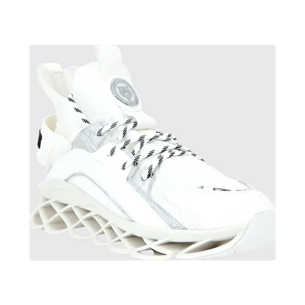 Plein Sport Runner Tiger High-Top in Mesh with an Elasticated Ankle White (FABSUSC0334STE003N01)