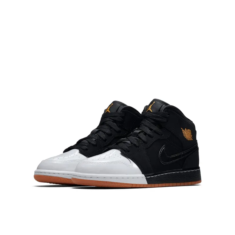 Jordan 1 Mid Black White Gold (GS) Black/Metallic Gold-White (555112-021)
