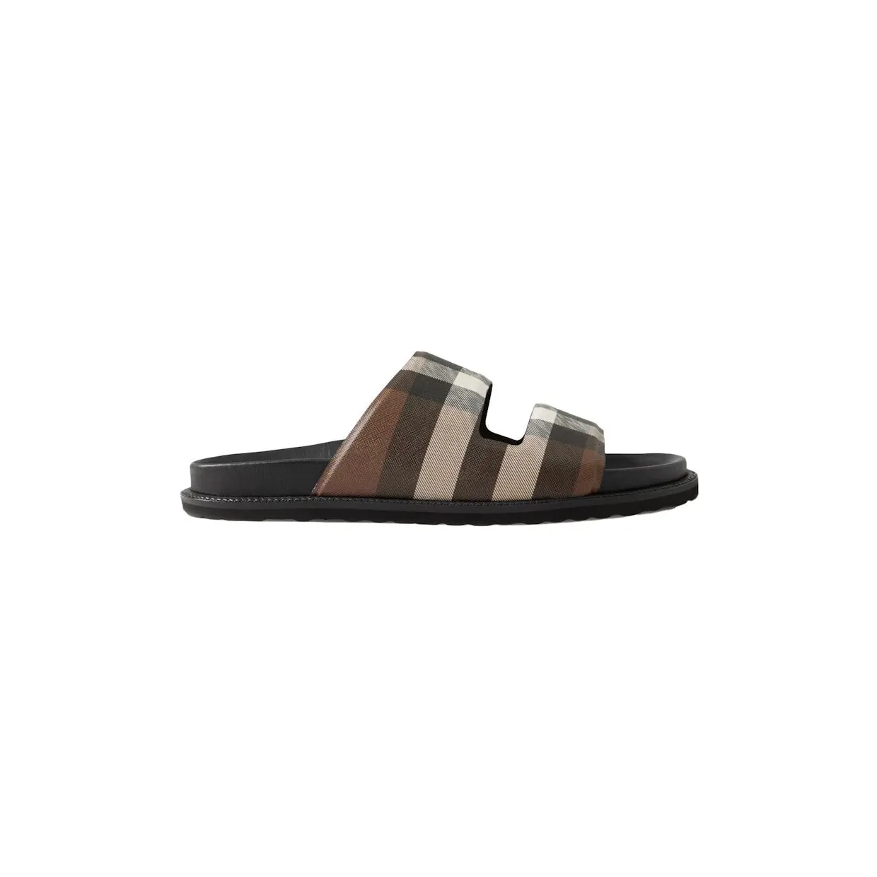 Burberry Check Cotton Canvas Slides Dark Birch Brown (80648091)