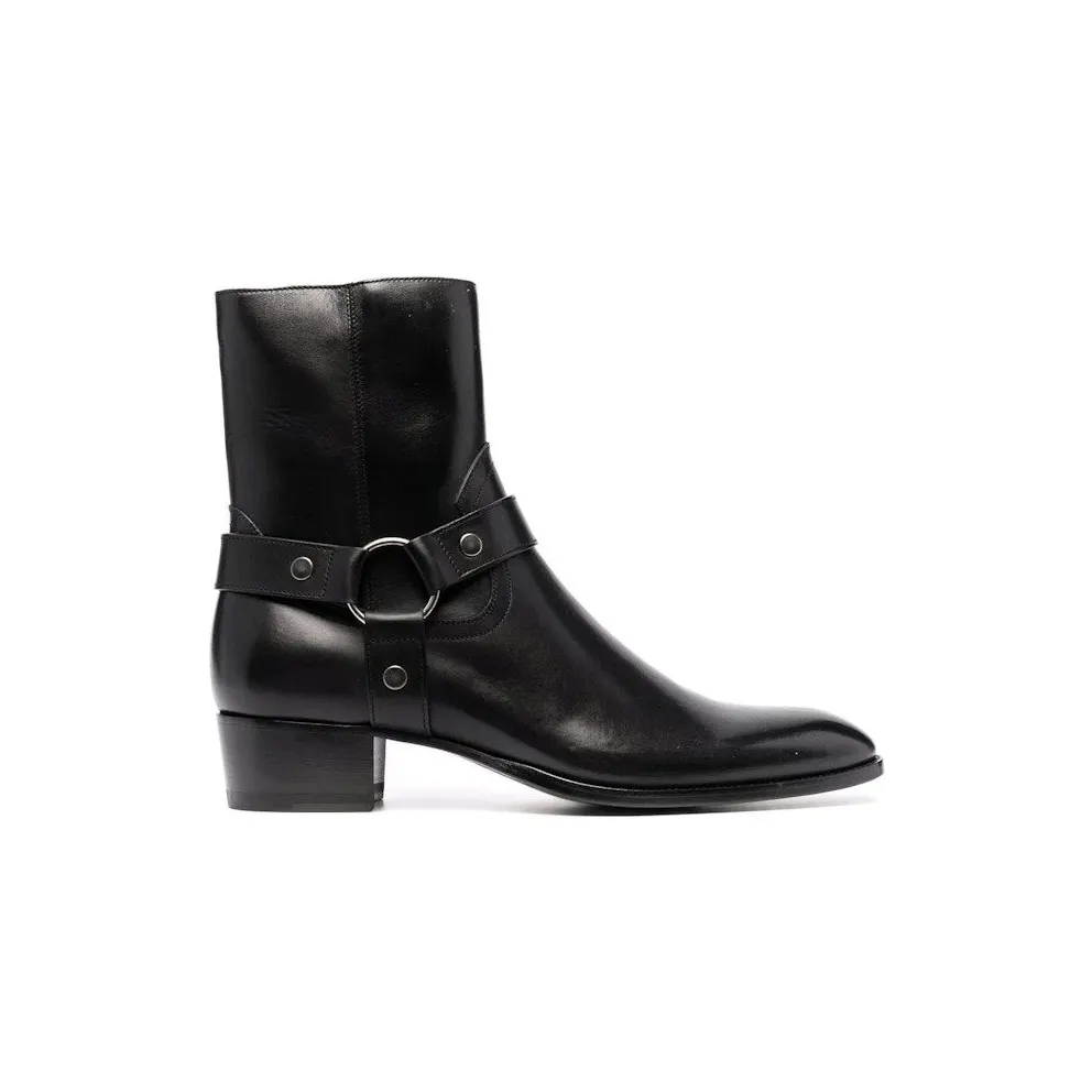 Saint Laurent Wyatt Harness Boot Black Smooth Leather (6813311YL00-1000)