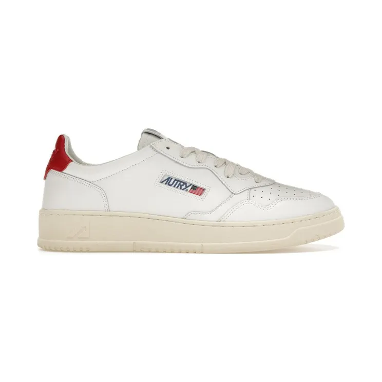 Autry Medalist Leather Low White Red (AULM-LL21)