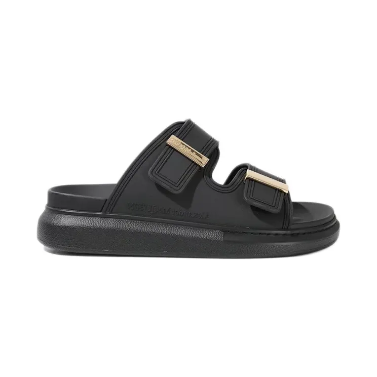 Alexander McQueen Hybrid Buckled Rubber Sandals Black Gold (658063W4Q521088)