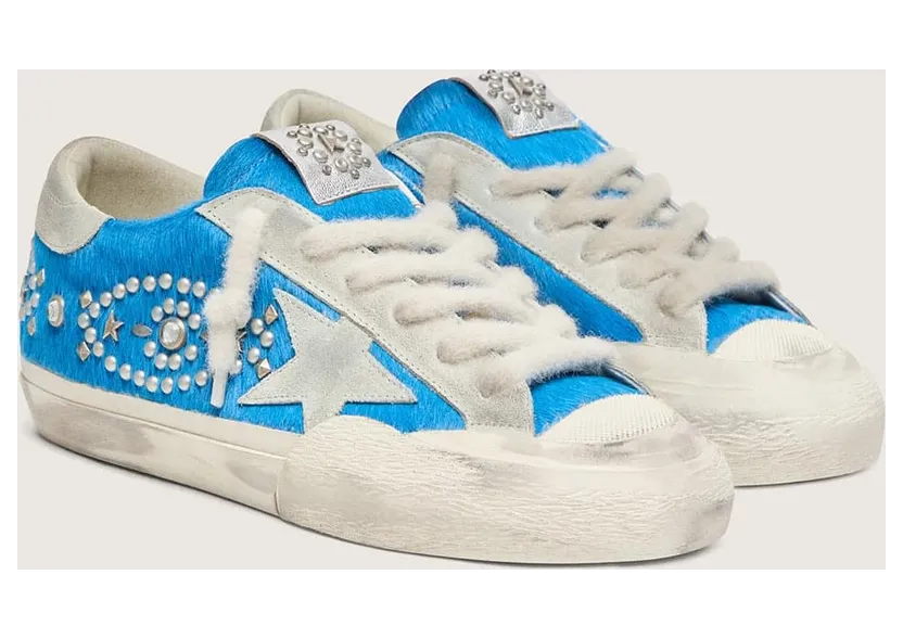 Golden Goose Women’S Super-Star Lab In Bright Blue Pony Skin With Suede Star And Studs (GWF01095.F008481.50588) (2)