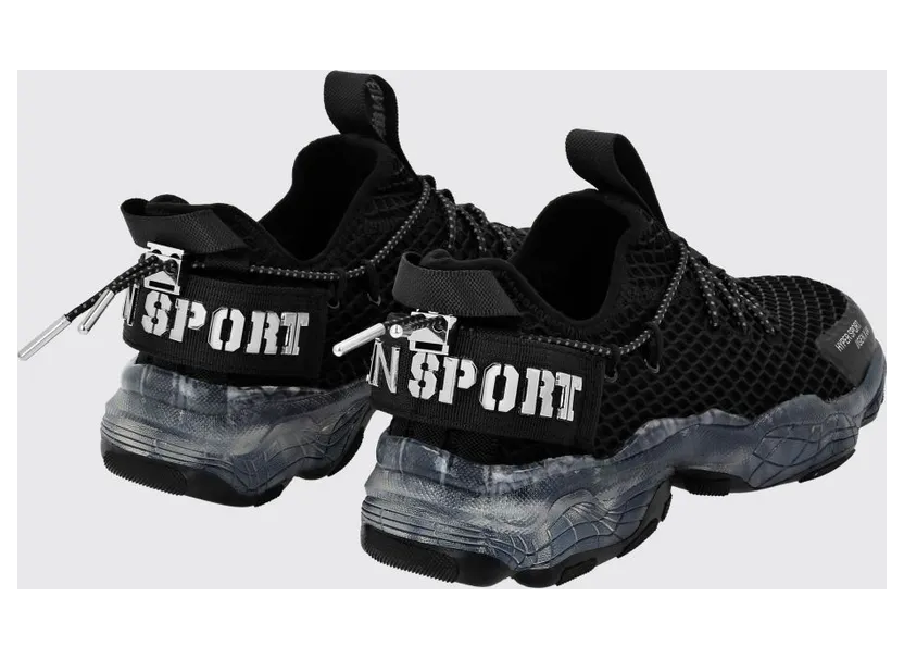 Plein Sport Hyper Sport Low-Top Sneakers in Mesh with Applied Logo and Pull Tab Black (SADSUSC0522STE003N02) (2)