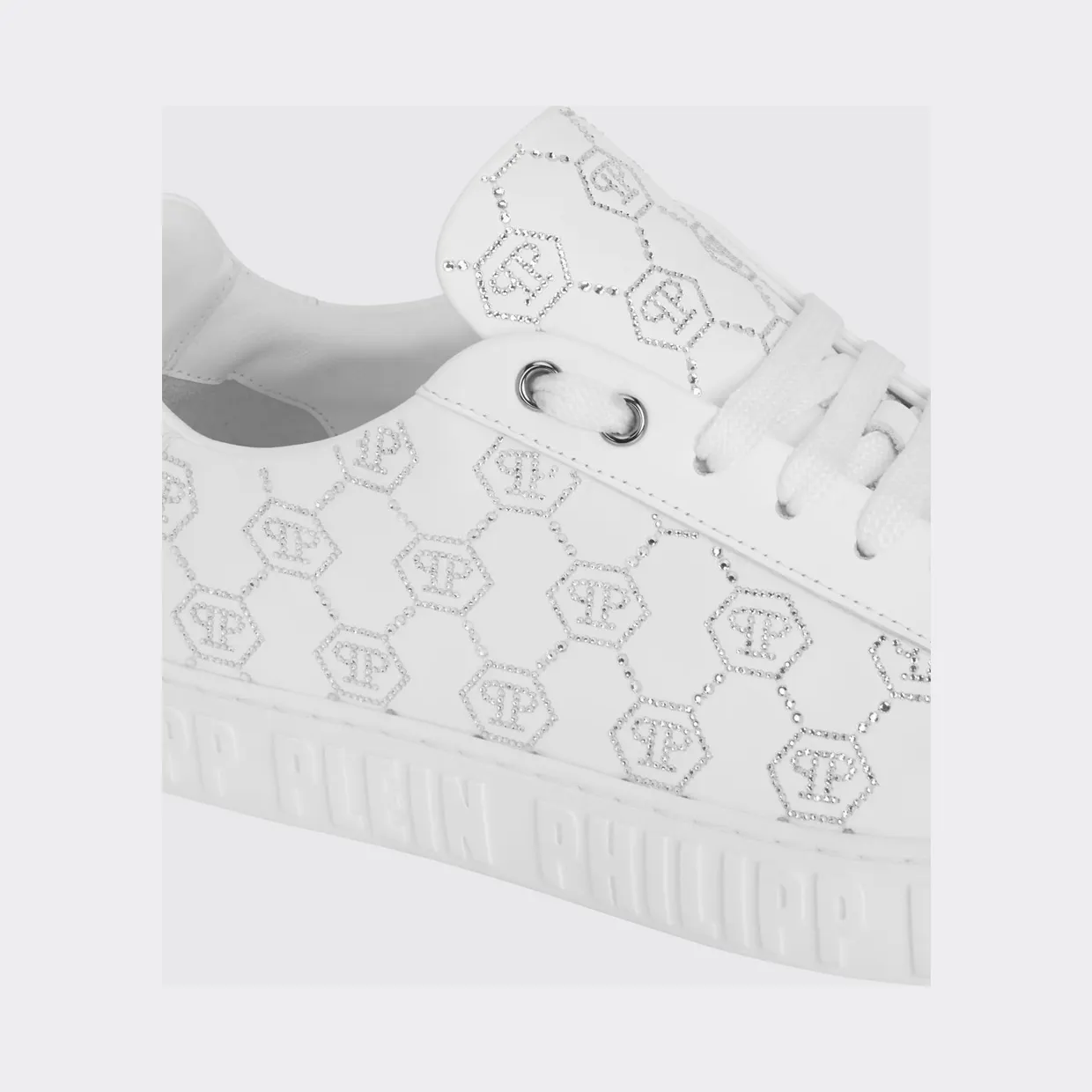 Philipp plein Carson Leather Sneakers with Rhinestone Hexagon White (SAFSUSC0920PLE005N01) (3)