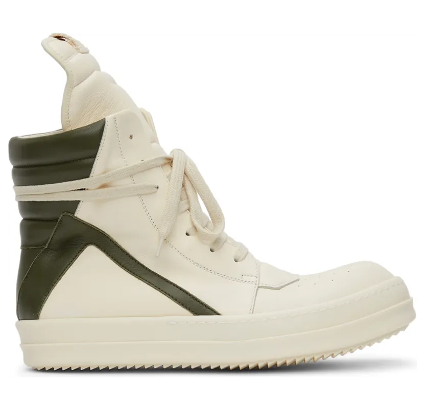 Rick Owens Off-White & Green Geobasket Sneakers (RU02A5894 LPO)
