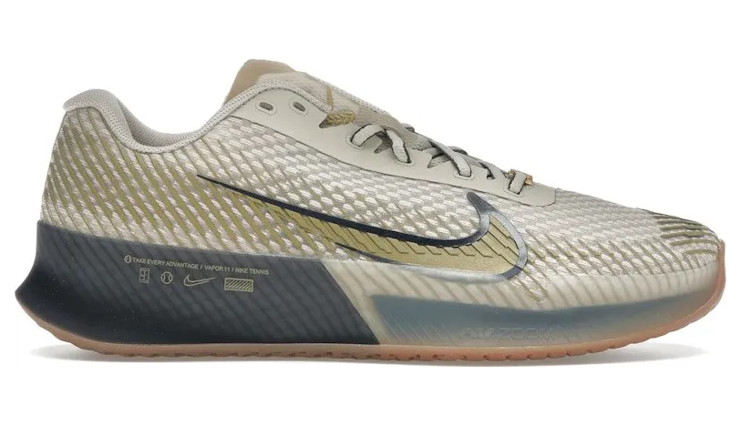Nike Court Vapor 11 HC Premium Sanddrift Thunder Blue Gum Medium Brown Metallic Gold (FN4735-101)
