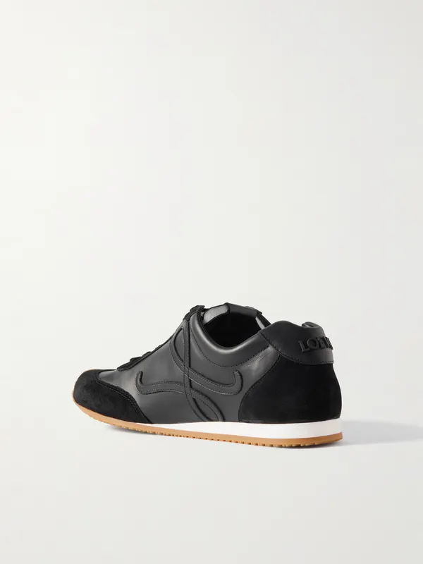 Loewe Ballet Runner 2.0 Suede-Trimmed Leather Sneakers Black (M816282XAR) (4)