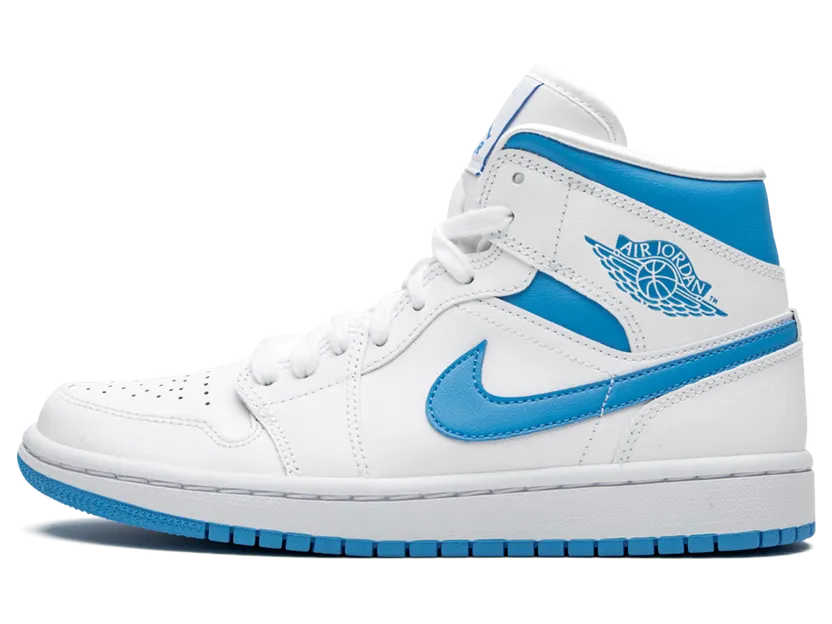 Jordan 1 Mid UNC – “White / University Blue / White” (W)