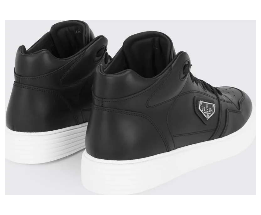 Philipp plein High-Top Lace-Up Sneakers in Smooth Leather with Perforated Toe Black (UAESUSC0891PLE005N02) (2)