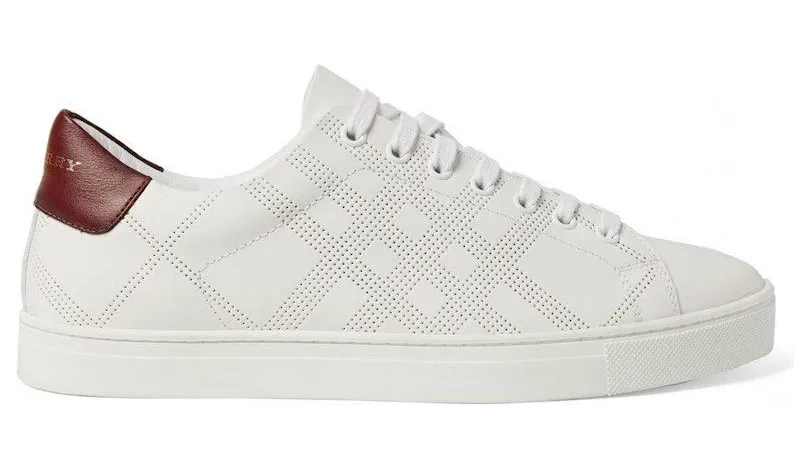 Burberry Perforated Check Leather Sneakers White Deep Claret Melange (8041374)