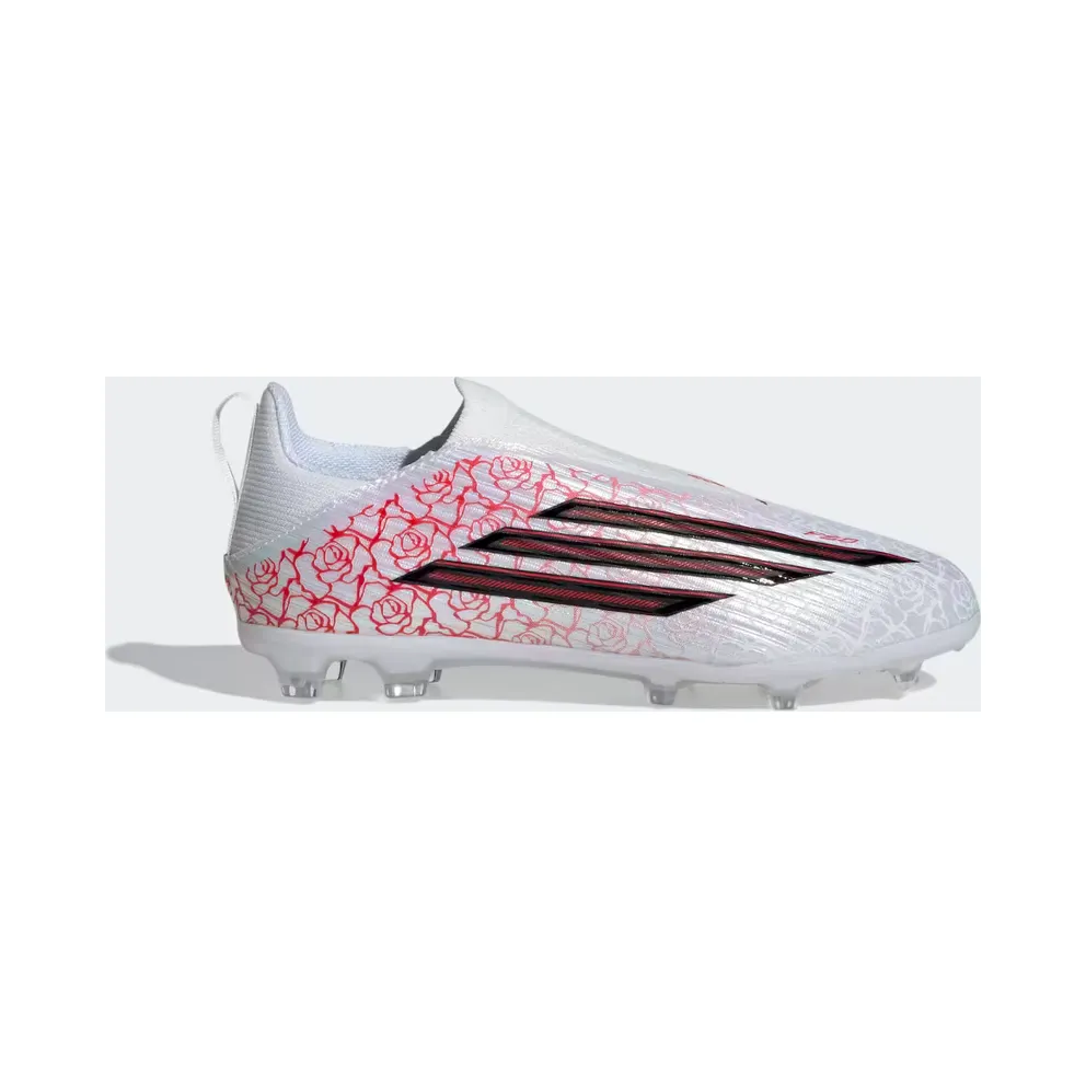adidas F50 League Lamine Yamal Laceless Firm Ground Football Boots Kids “Cloud White / Core Black / Lucid Red” (KJ3780)
