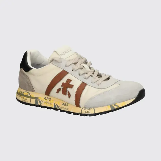 Premiata Lucy Sneakers in Suede and Used Nylon White (LUCY8189)
