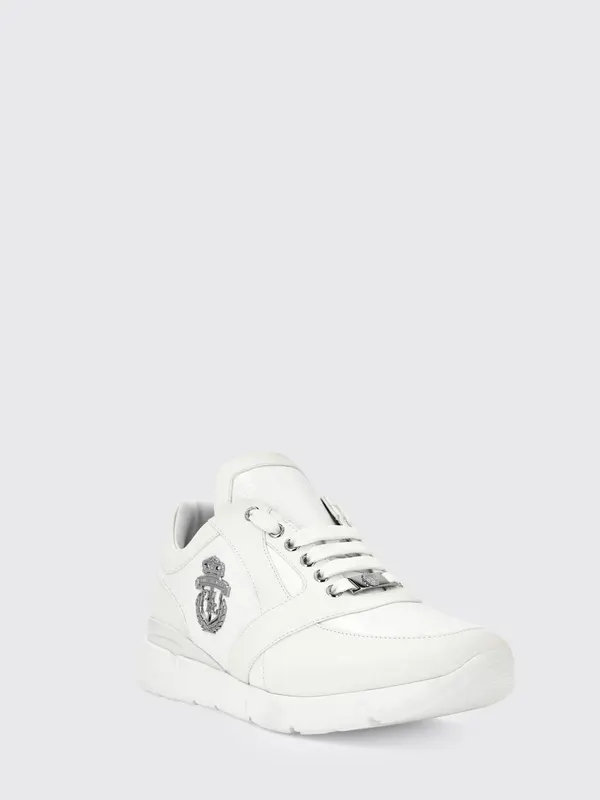 Billionaire Crest Runner in Smooth and Grained Leather with Metallic Logo White (RAESMSC2890BLE001N01)